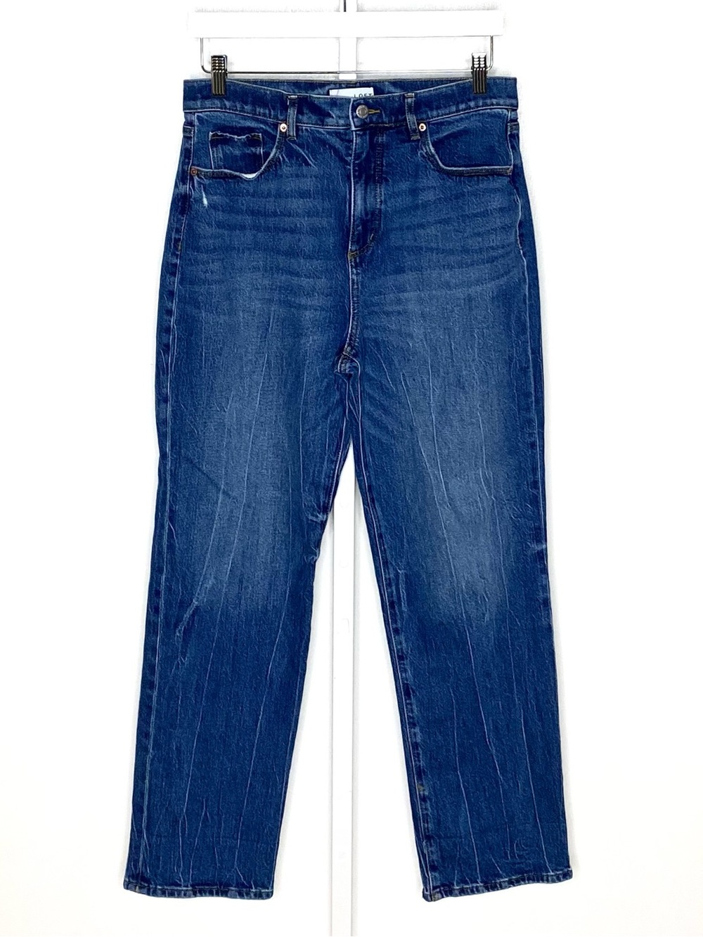 LOFT | Dark-Wash Denim The Straight High-Rise Distressed Jeans Sz 30/10